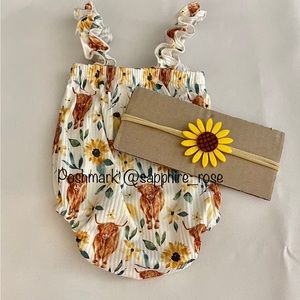 Highland Cows Sunflower Baby Girl Romper Newborn Country Girls Clothes Infant Ne